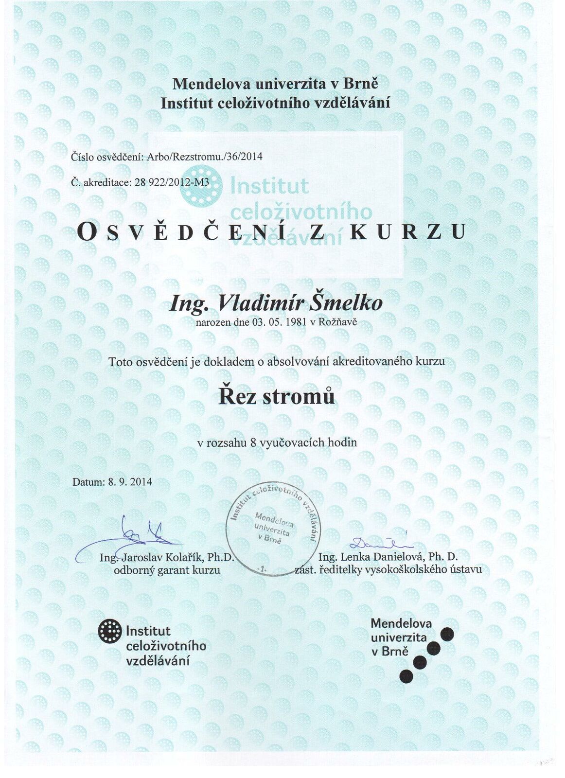 Certifikát Rez stromov